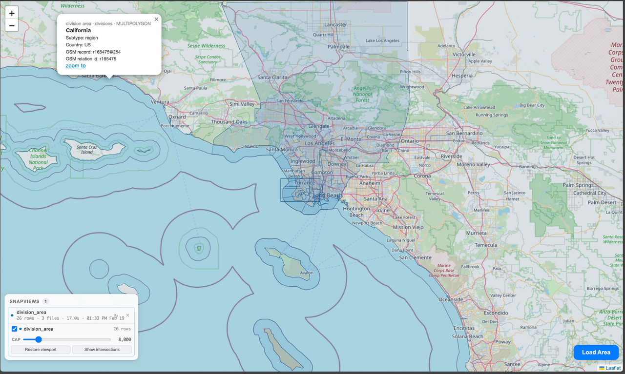 Tooltip for California showing OSM IDs