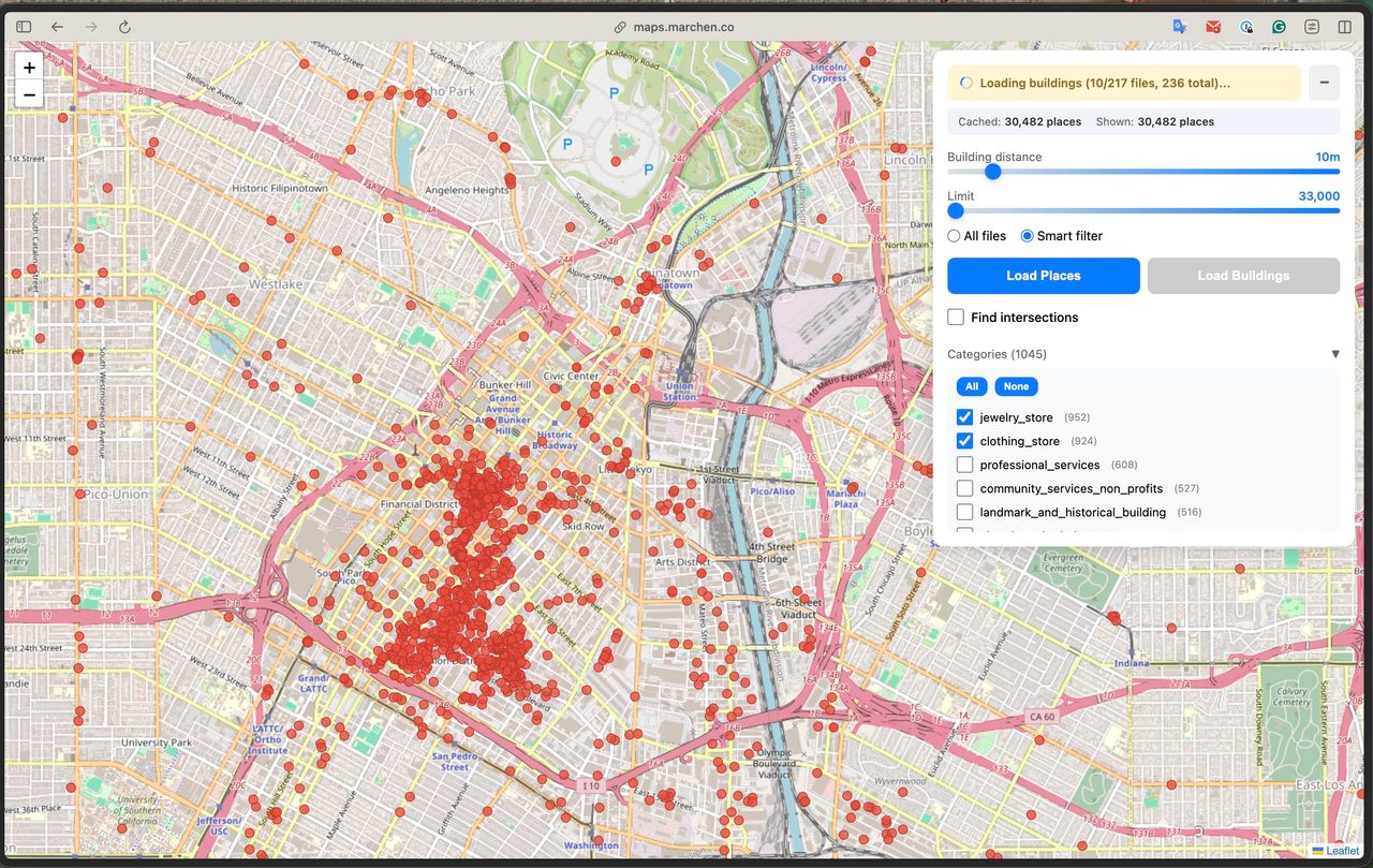 Real-time category filtering with SQL queries - jewelry stores and clothing stores from Overture Maps
